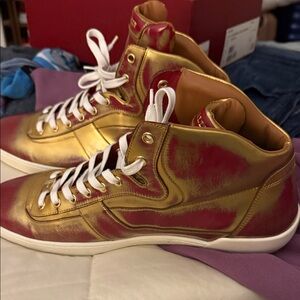 Bally Gold and Eroy Red High-Top Sneakers